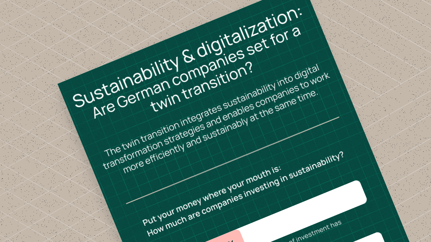 Green infographic about sustainability and digitalization in German companies, discussing the concept of twin transition.
